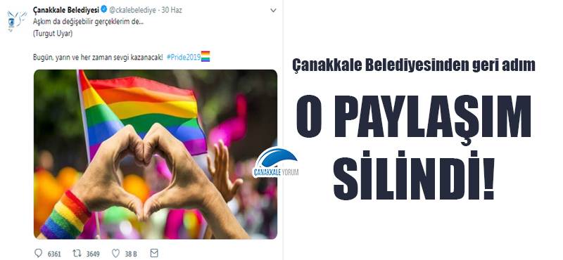 Çanakkale Belediyesinden geri adım: LGBT paylaşımını sildiler!