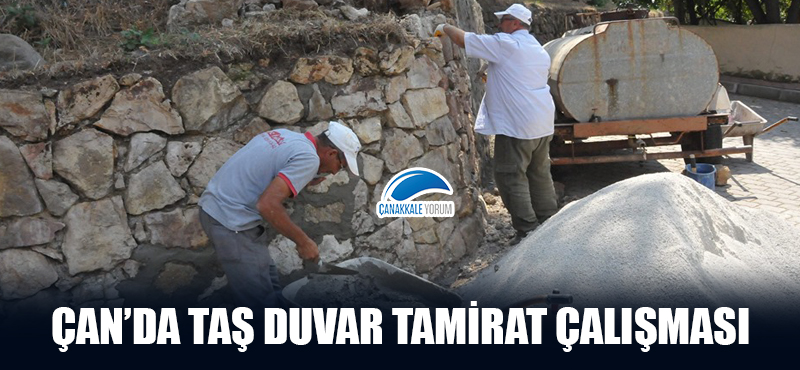 Çan'da taş duvar tamirat çalışması