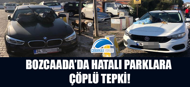 Bozcaada'da hatalı parklara çöplü tepki!