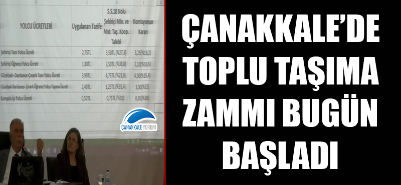 Çanakkale'de toplu taşıma zammı bugün başladı