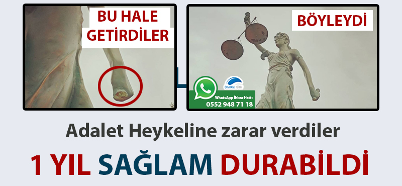 1 yıl sağlam durabildi: Adalet Heykeline zarar verdiler!