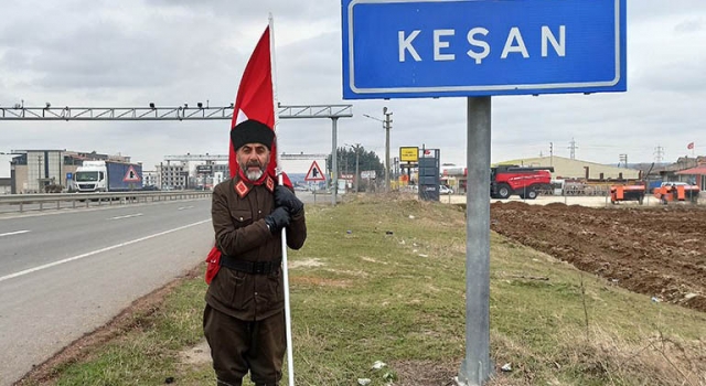 Şehitler için Çanakkale’ye yürüyen Gümüş, Keşan’a ulaştı