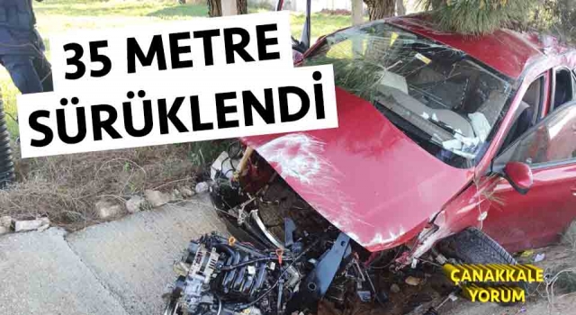 Çanakkale istikametinde seyrediyordu: Menfeze çarpan otomobilin önü hurdaya döndü