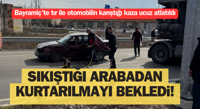 Bayramiç’te sıkıştığı arabadan kurtarılmayı bekledi!