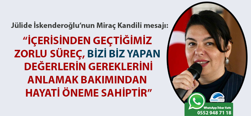 Jülide İskenderoğlu: "İçerisinden geçtiğimiz zorlu süreç, bizi biz yapan manevi değerlerin gereklerini anlamak bakımından hayati öneme sahiptir"