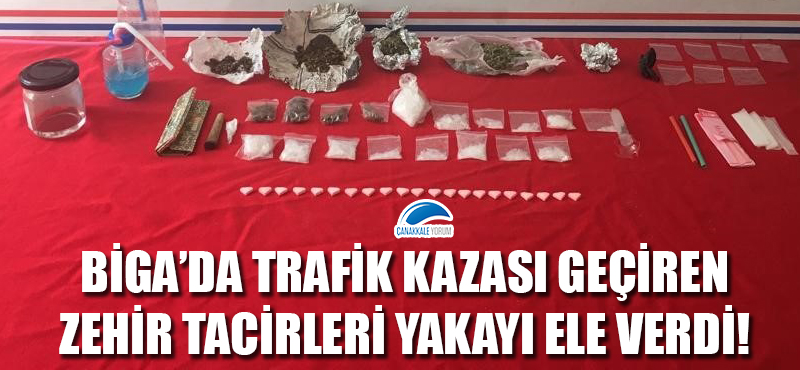 Biga'da trafik kazası geçiren zehir tacirleri yakayı ele verdi!