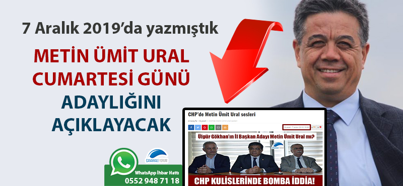 Ne diyorsak o: Metin Ümit Ural, Cumartesi günü adaylığını açıklayacak!