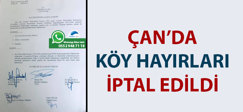 Çan'da köy hayırları iptal edildi