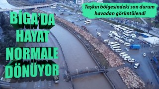 Biga’da hayat normale dönüyor: Taşkın bölgesindeki son durum havadan görüntülendi