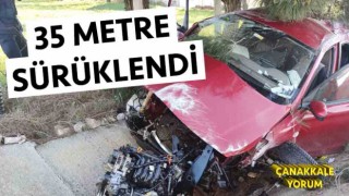 Çanakkale istikametinde seyrediyordu: Menfeze çarpan otomobilin önü hurdaya döndü