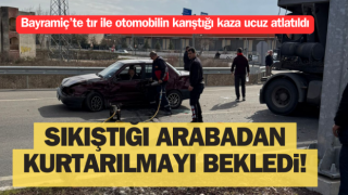 Bayramiç’te sıkıştığı arabadan kurtarılmayı bekledi!