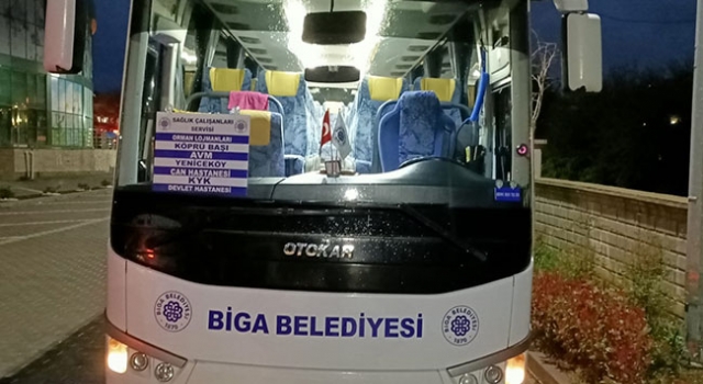 Biga Belediyesinden sağlık çalışanlarına ücretsiz servis