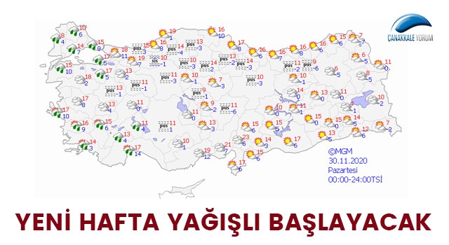 Çanakkale'de yeni hafta yağışlı başlayacak!