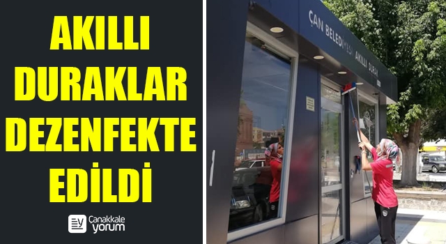 Çan’da akıllı duraklar dezenfekte edildi