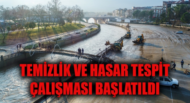 Biga’daki çay taşını sonrası hasar tespit ve temizlik çalışması başlatıldı