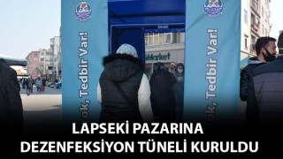 Lapseki pazarına dezenfeksiyon tüneli kuruldu