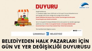 Belediyeden halk pazarları için gün ve yer değişikliği duyurusu!