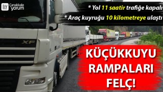 Küçükkuyu rampalarında şasisi kırılan tır trafiği felç etti: 11 saattir kapalı olan yolda, 10 kilometrelik kuyruk oluştu!