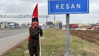 Şehitler için Çanakkale’ye yürüyen Gümüş, Keşan’a ulaştı