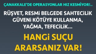 Çanakkale’de operasyonlar hız kesmiyor: Rüşvet, resmi belgede sahtecilik, güveni kötüye kullanma, yağma, tefecilik… Hangi suçu ararsanız var!